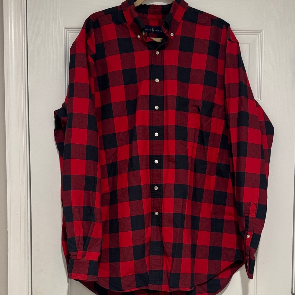 Ralph Lauren Red and Black Checkered Men's Shirt